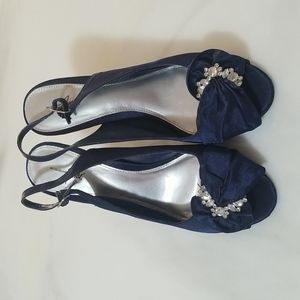 Jacqueline Ferrar Blue Satin Peep Toe Heels